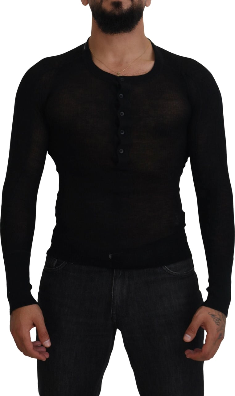 Dolce & Gabbana Black Cashmere Button Pullover Sweater Zwart