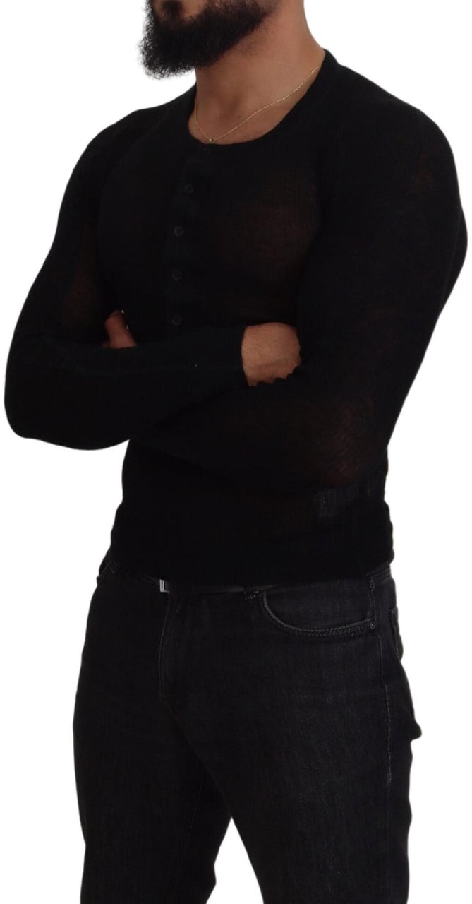 Dolce & Gabbana Black Cashmere Button Pullover Sweater Zwart