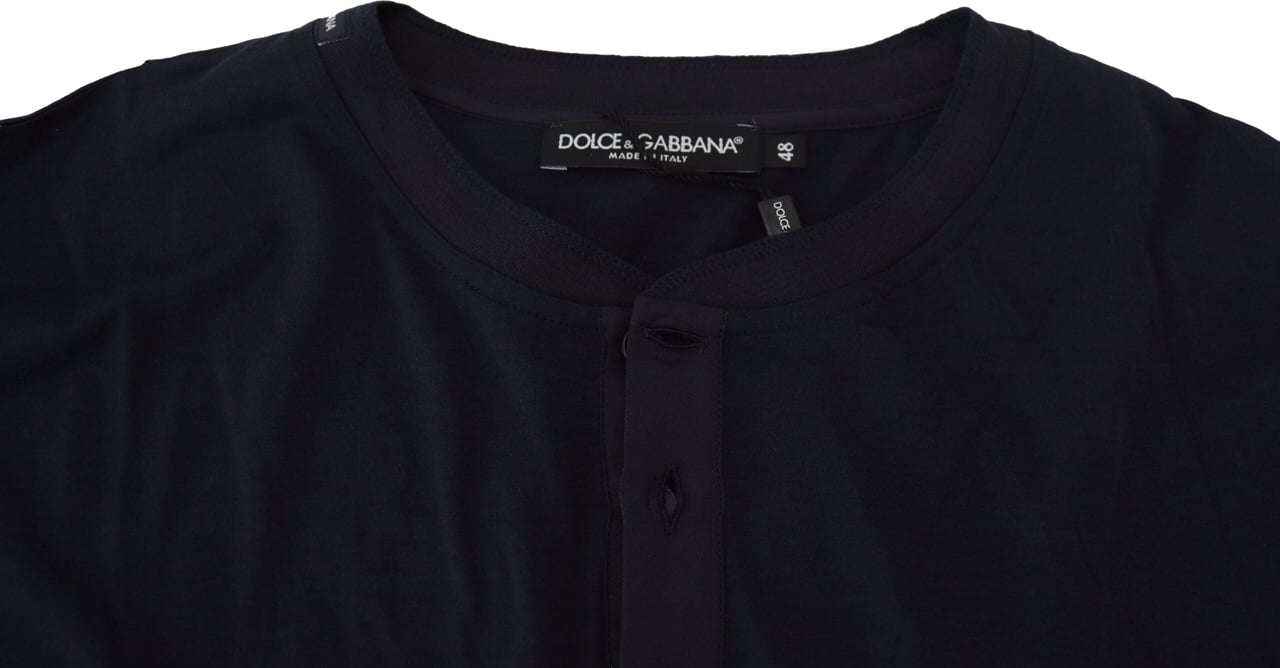 Dolce & Gabbana Blue Cotton Button Crewneck Pullover Sweater Blauw