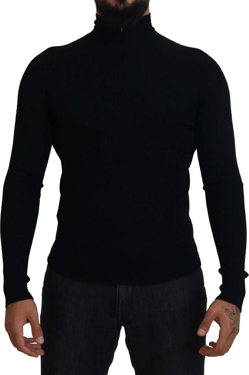 Dolce & Gabbana Black Half Zip Turtleneck Pullover Sweater Zwart