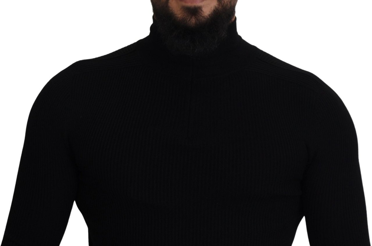 Dolce & Gabbana Black Half Zip Turtleneck Pullover Sweater Zwart
