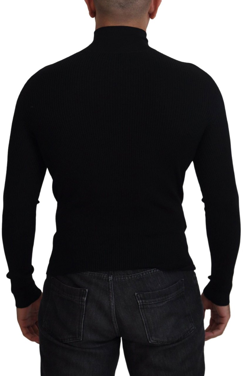 Dolce & Gabbana Black Half Zip Turtleneck Pullover Sweater Zwart