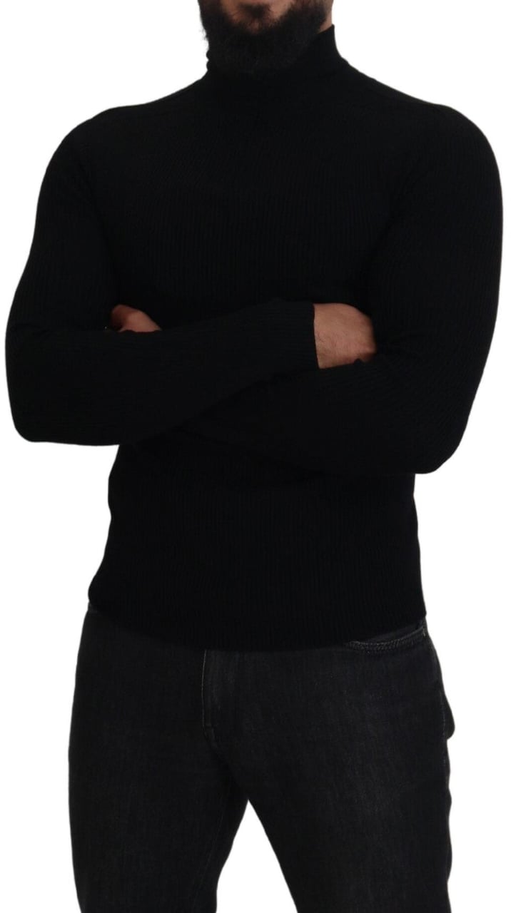 Dolce & Gabbana Black Half Zip Turtleneck Pullover Sweater Zwart