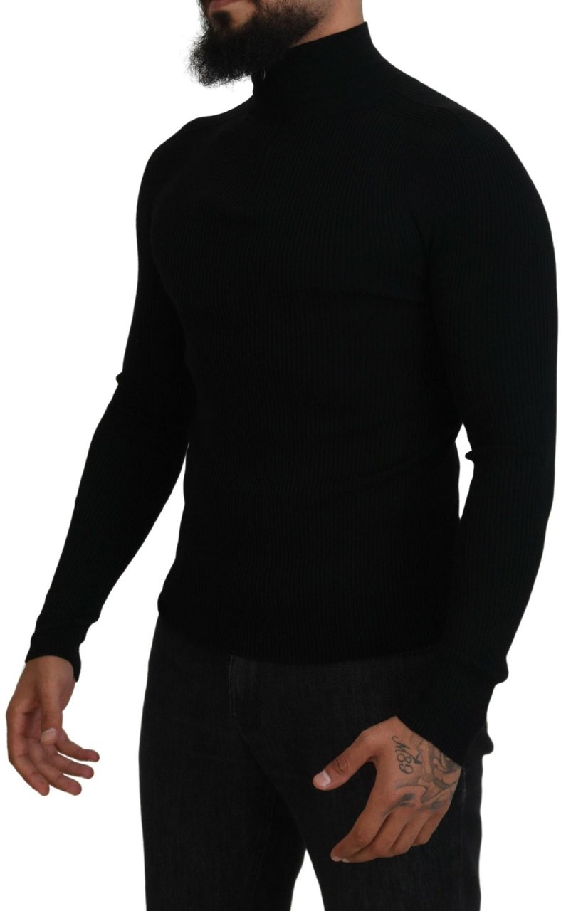 Dolce & Gabbana Black Half Zip Turtleneck Pullover Sweater Zwart