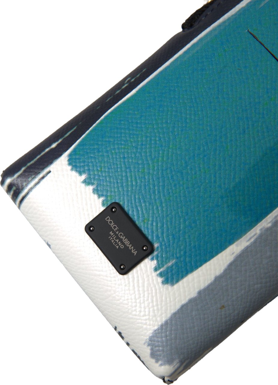 Dolce & Gabbana Blue Leather Purse Crossbody Sling Phone Bag Unisex Blauw