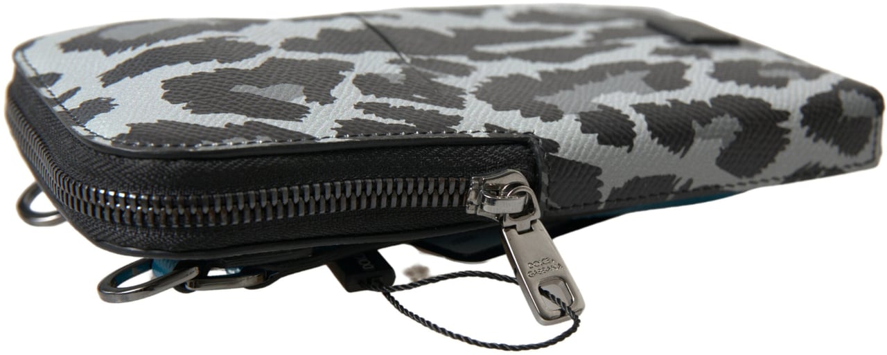 Dolce & Gabbana Gray Leopard Leather Men Purse Crossbody Sling Phone Bag Paars