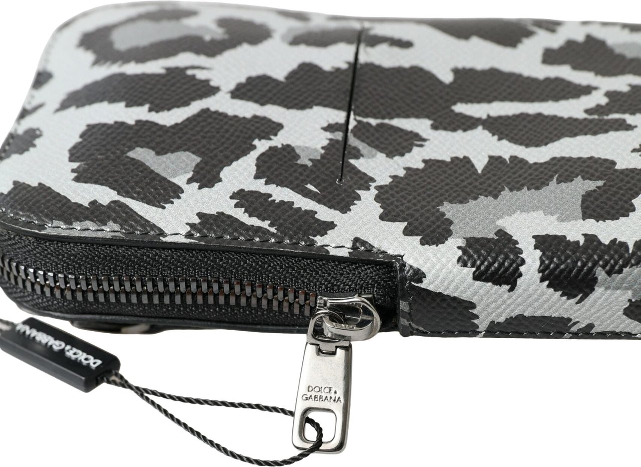 Dolce & Gabbana Gray Leopard Leather Men Purse Crossbody Sling Phone Bag Paars