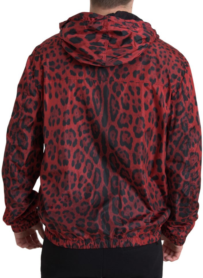 Dolce & Gabbana Red Leopard Hooded Bomber Full Zip Jacket Dierenprint