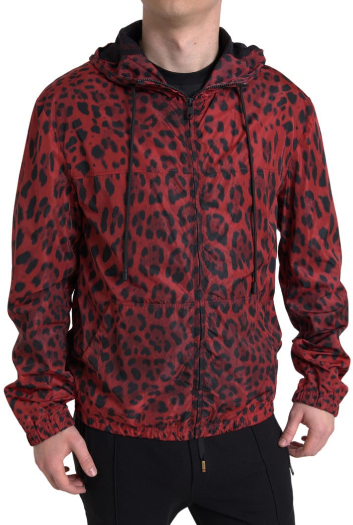 Dolce & Gabbana Red Leopard Hooded Bomber Full Zip Jacket Dierenprint