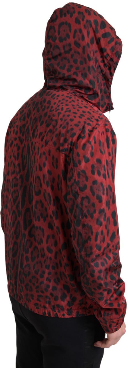Dolce & Gabbana Red Leopard Hooded Bomber Full Zip Jacket Dierenprint