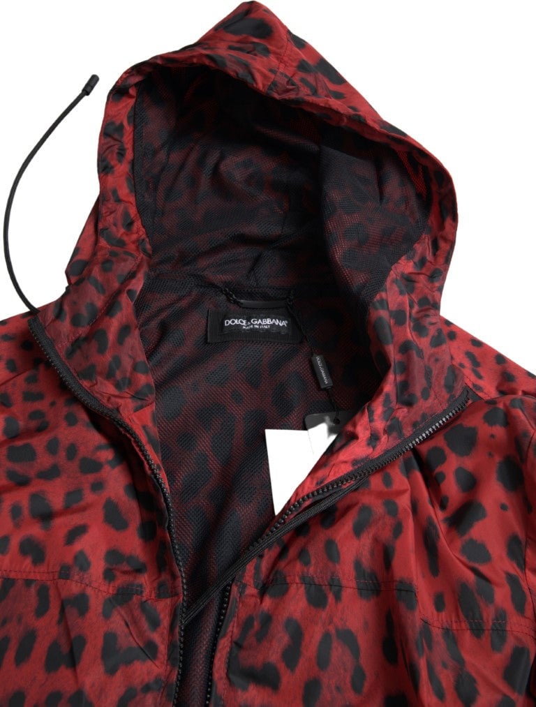 Dolce & Gabbana Red Leopard Hooded Bomber Full Zip Jacket Dierenprint