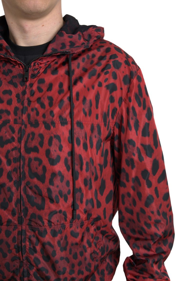 Dolce & Gabbana Red Leopard Hooded Bomber Full Zip Jacket Dierenprint