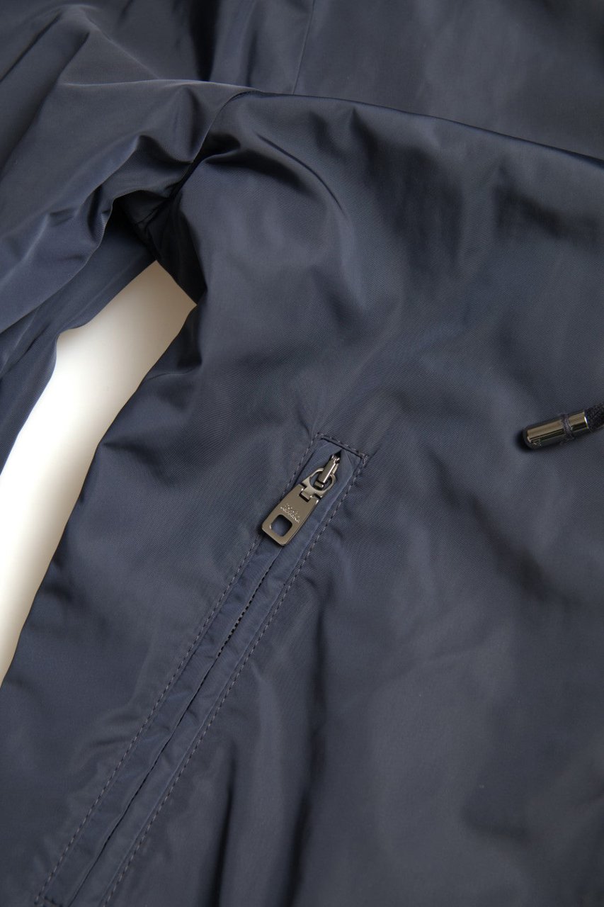 Dolce & Gabbana Blue Hooded Logo Polyester Full Zip Sweater Blauw