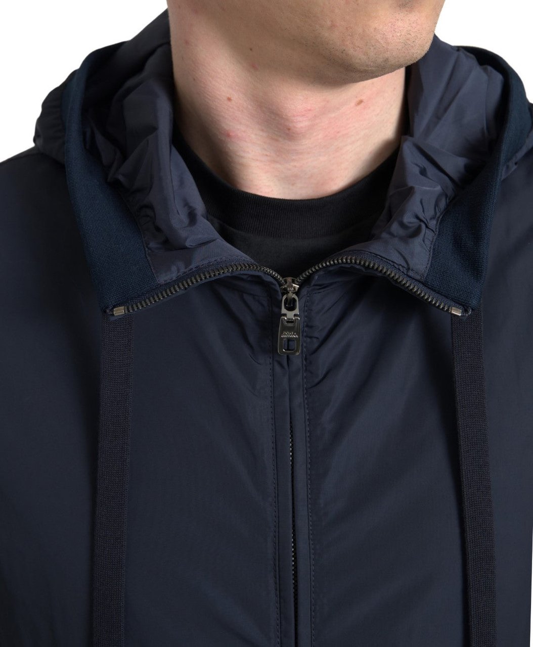 Dolce & Gabbana Blue Hooded Logo Polyester Full Zip Sweater Blauw