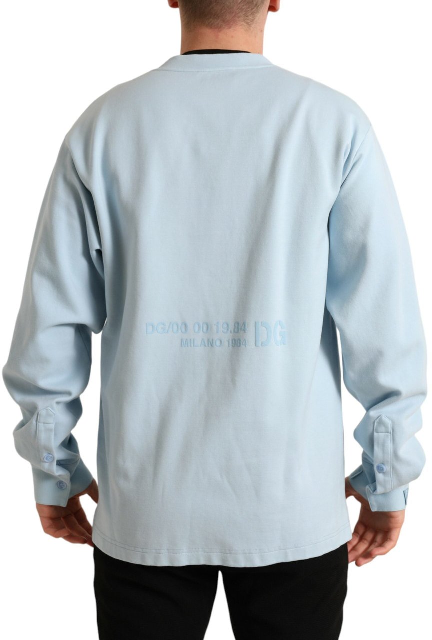 Dolce & Gabbana Light Blue Cotton Buttoned Pullover Sweater Oranje