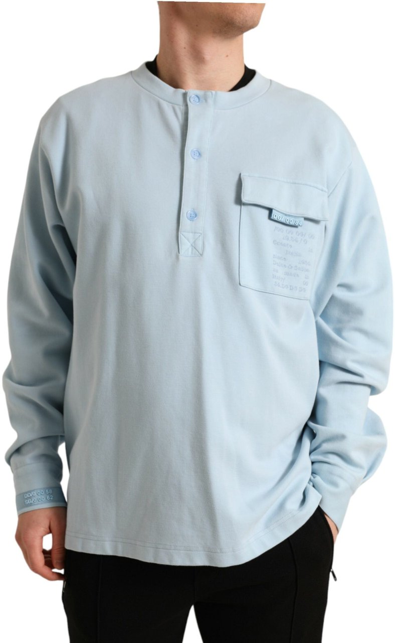 Dolce & Gabbana Light Blue Cotton Buttoned Pullover Sweater Oranje