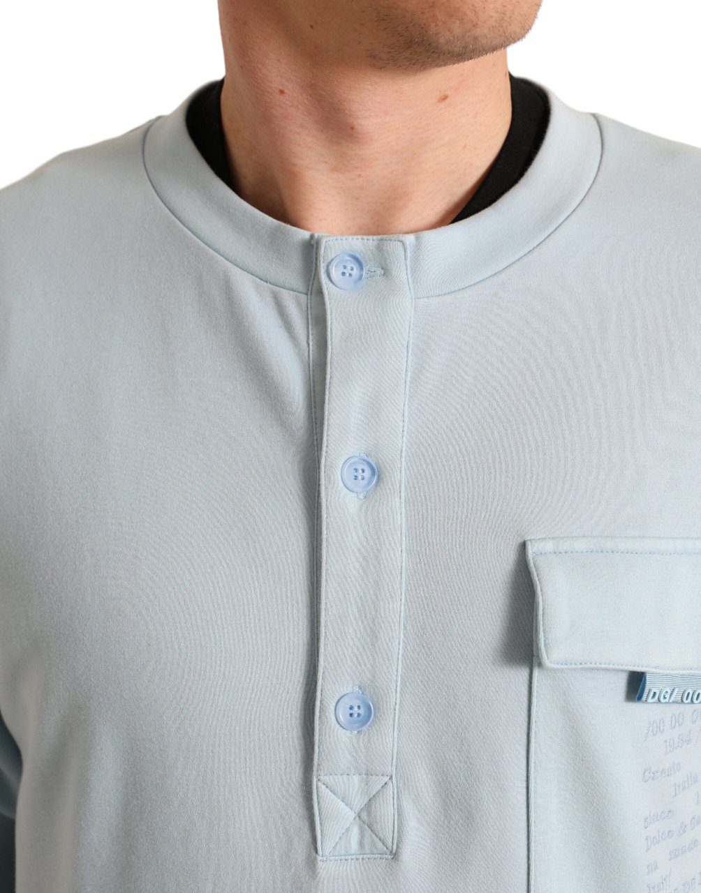 Dolce & Gabbana Light Blue Cotton Buttoned Pullover Sweater Oranje