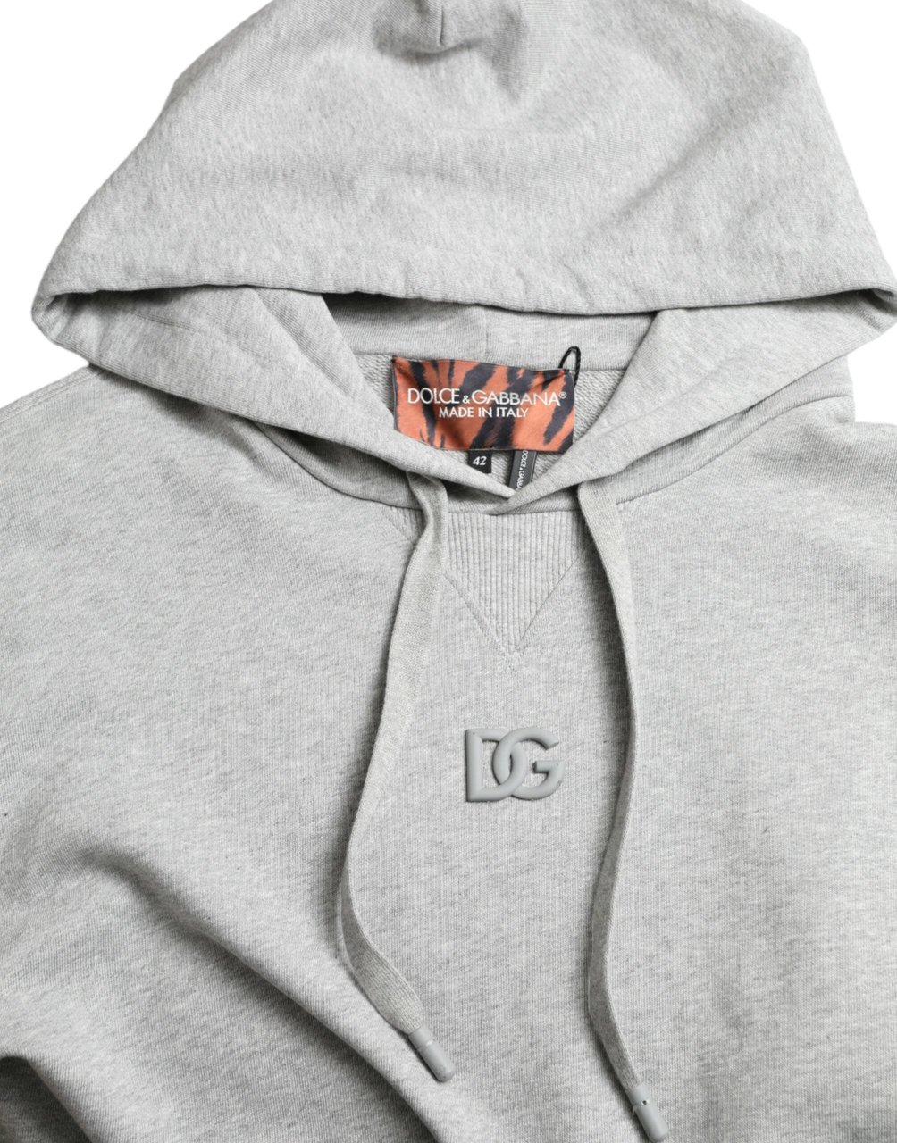 Dolce & Gabbana Gray Cotton Logo Hooded Sweatshirt Sweater Grijs