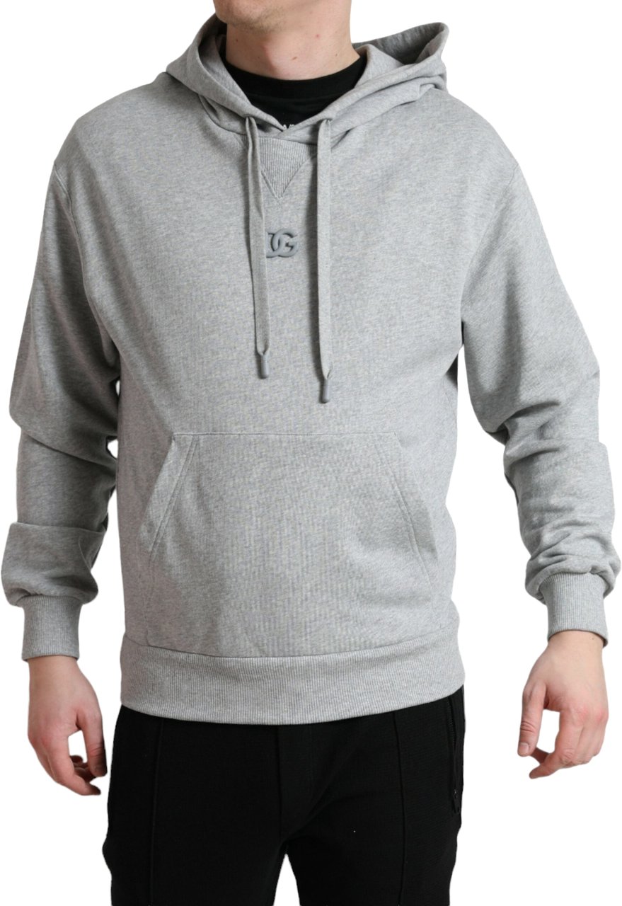 Dolce & Gabbana Gray Cotton Logo Hooded Sweatshirt Sweater Grijs