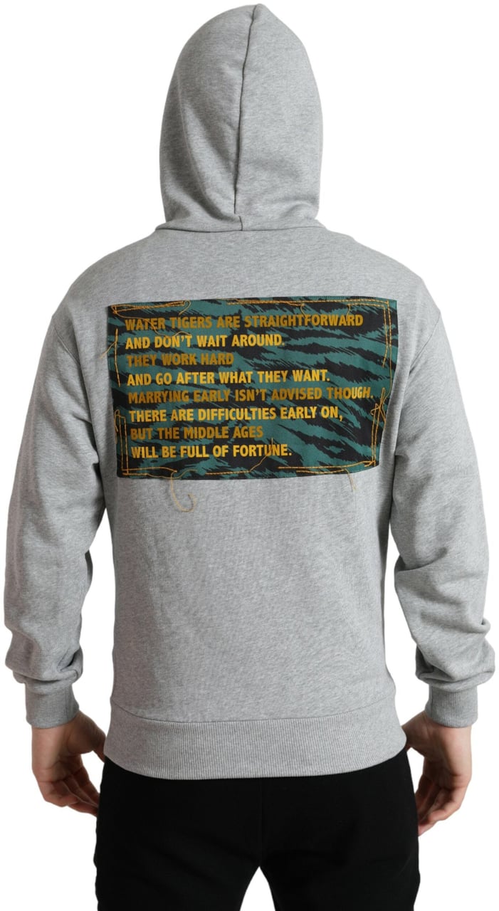 Dolce & Gabbana Gray Cotton Logo Hooded Sweatshirt Sweater Grijs