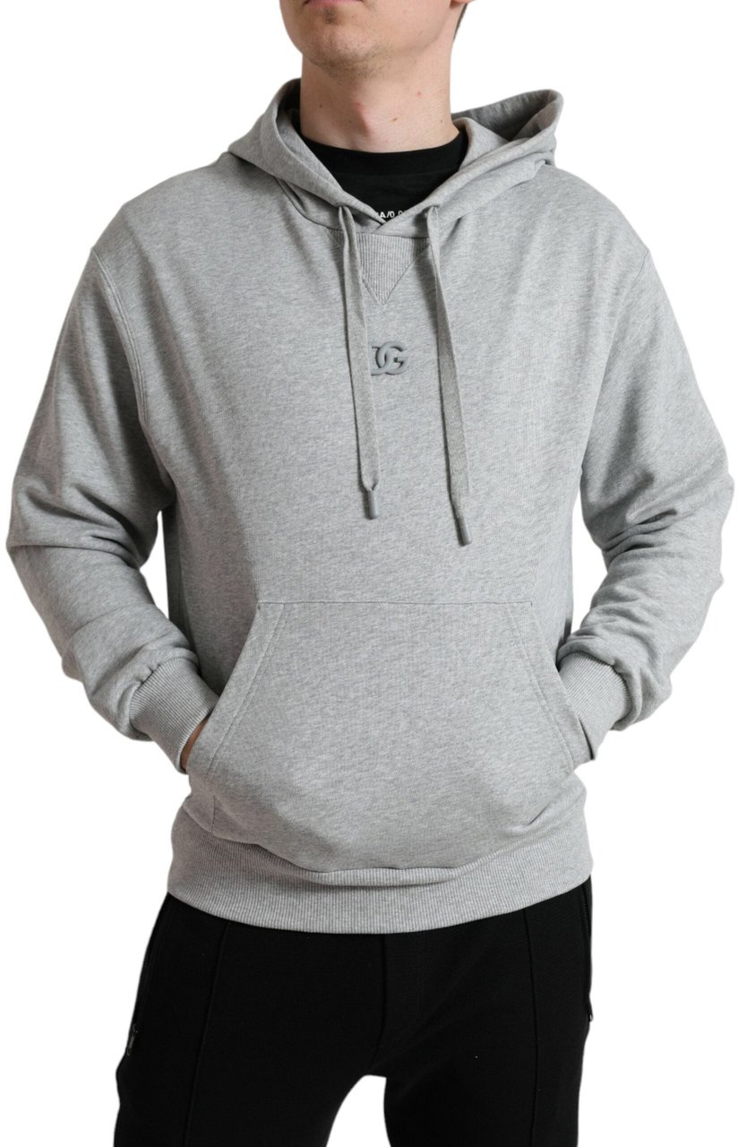 Dolce & Gabbana Gray Cotton Logo Hooded Sweatshirt Sweater Grijs
