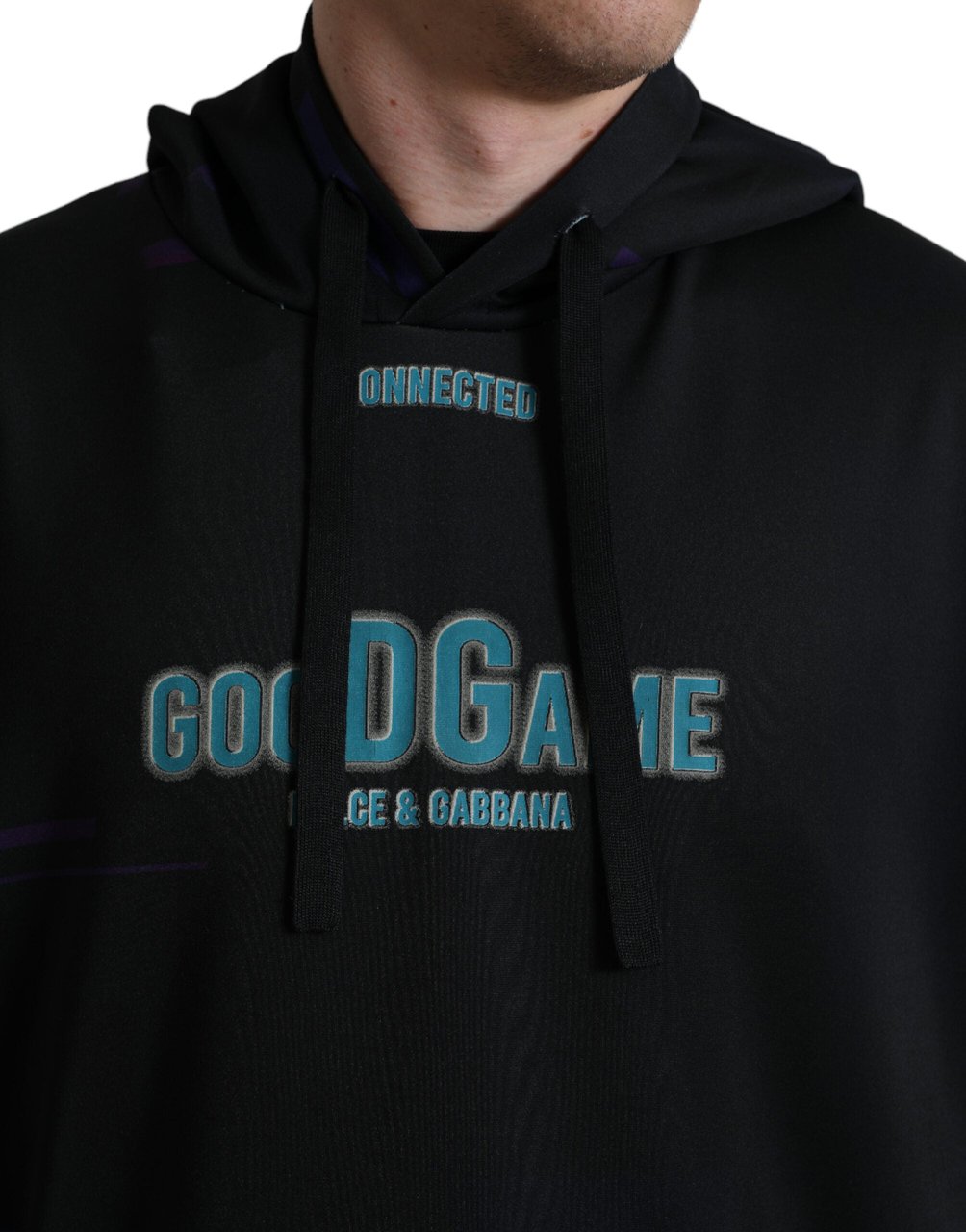 Dolce & Gabbana Black Logo Print Hooded Sweatshirt Sweater Zwart