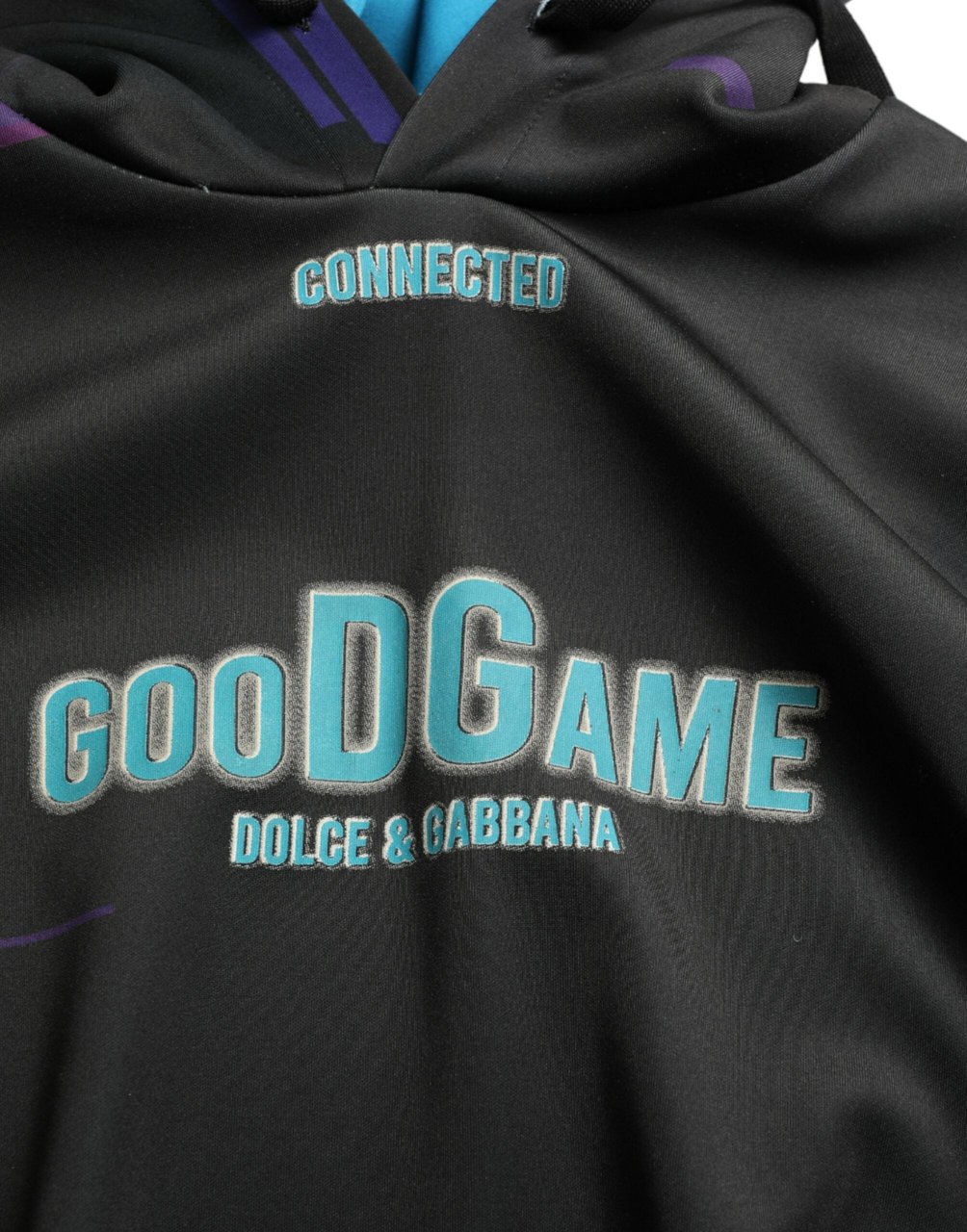 Dolce & Gabbana Black Logo Print Hooded Sweatshirt Sweater Zwart