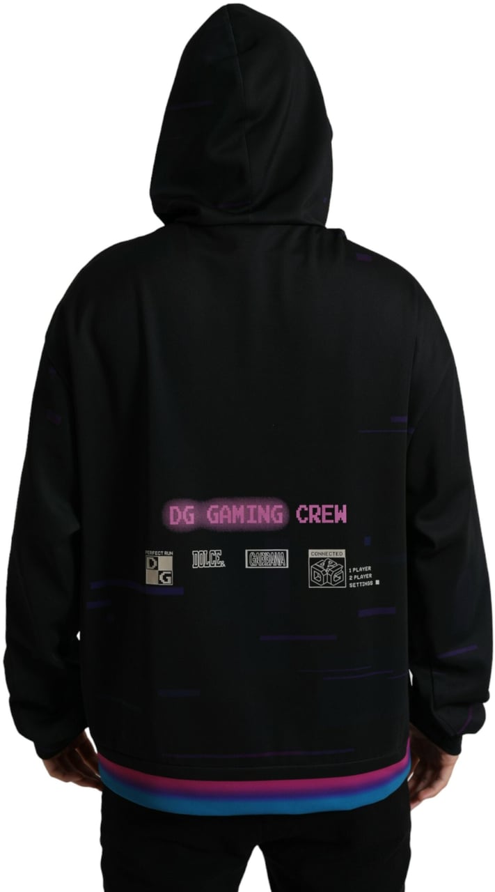 Dolce & Gabbana Black Logo Print Hooded Sweatshirt Sweater Zwart