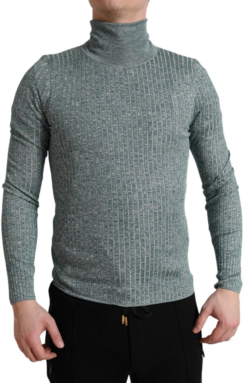 Dolce & Gabbana Green Polyester Turtleneck Pullover Sweater Groen