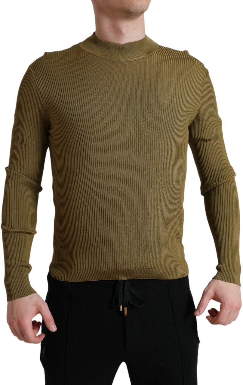 Dolce & Gabbana Army Green Viscose Crewneck Pullover Sweater Grijs