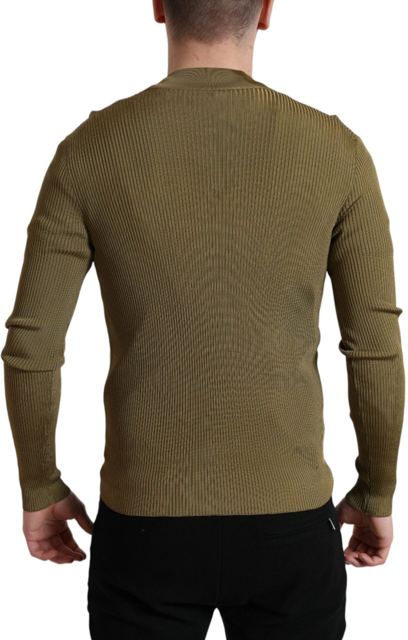 Dolce & Gabbana Army Green Viscose Crewneck Pullover Sweater Grijs