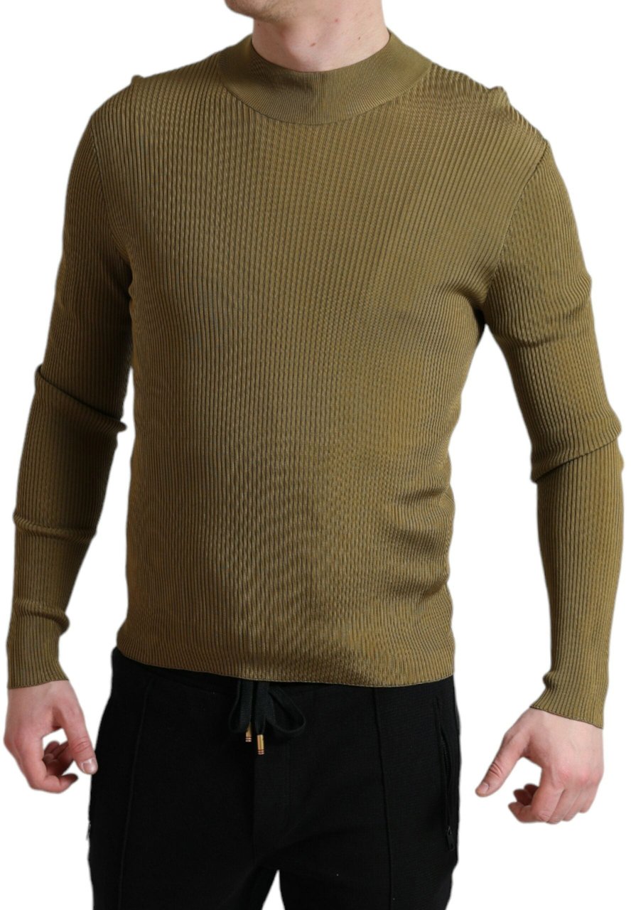 Dolce & Gabbana Army Green Viscose Crewneck Pullover Sweater Grijs