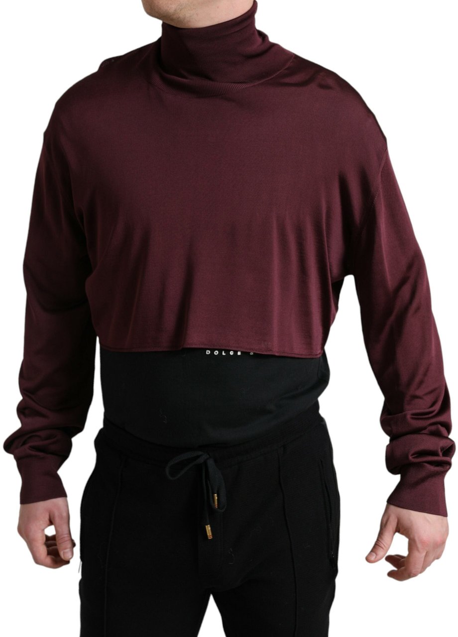 Dolce & Gabbana Maroon Viscose Turtleneck Pullover Sweater Zwart