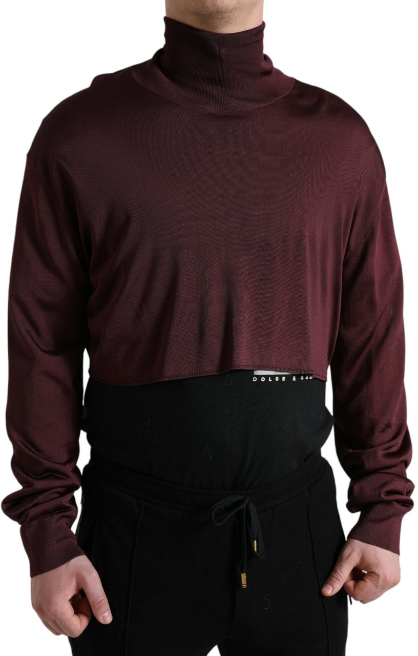 Dolce & Gabbana Maroon Viscose Turtleneck Pullover Sweater Zwart