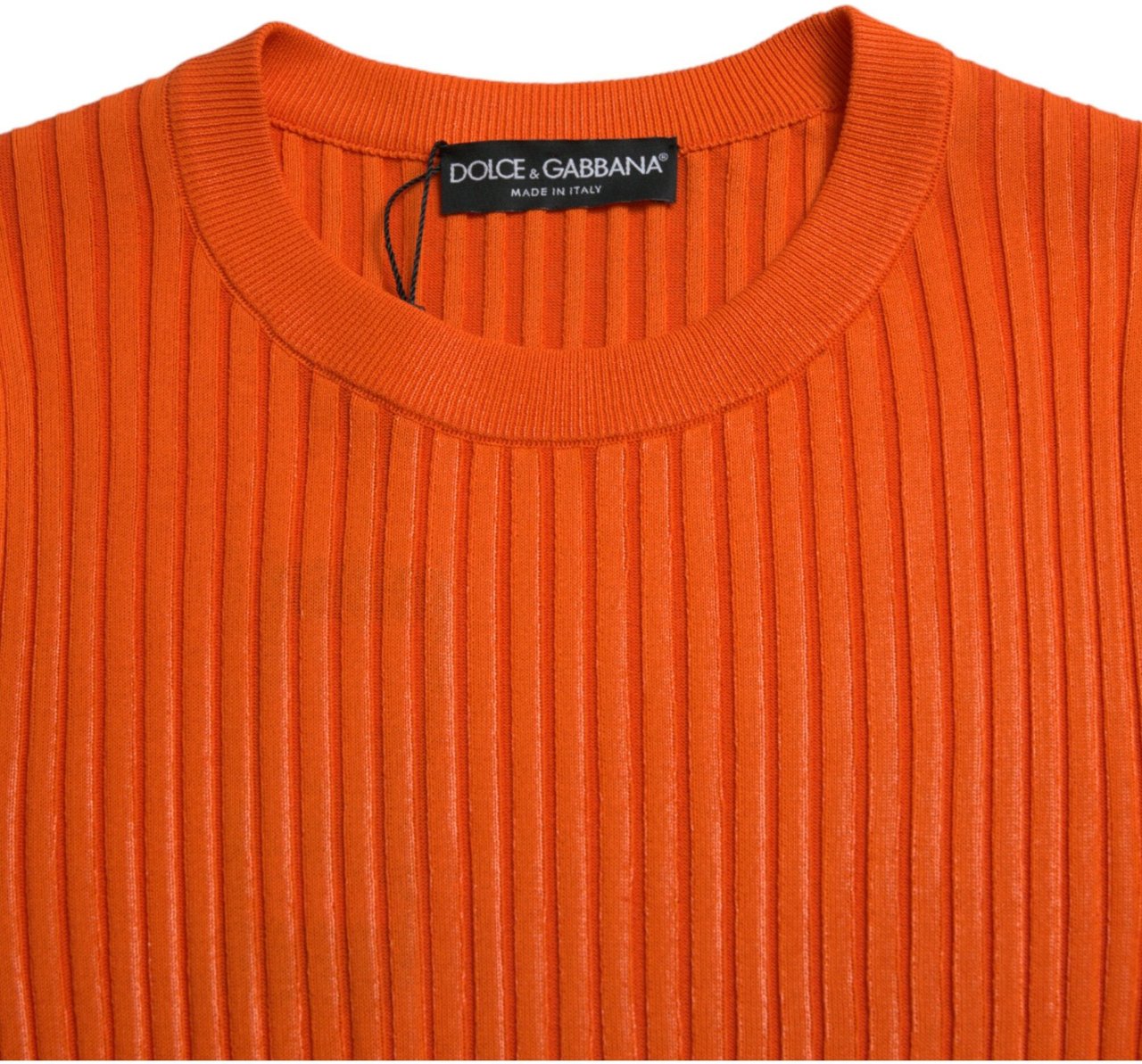 Dolce & Gabbana Orange Knitted Crewneck Men Pullover Sweater Donkergroen