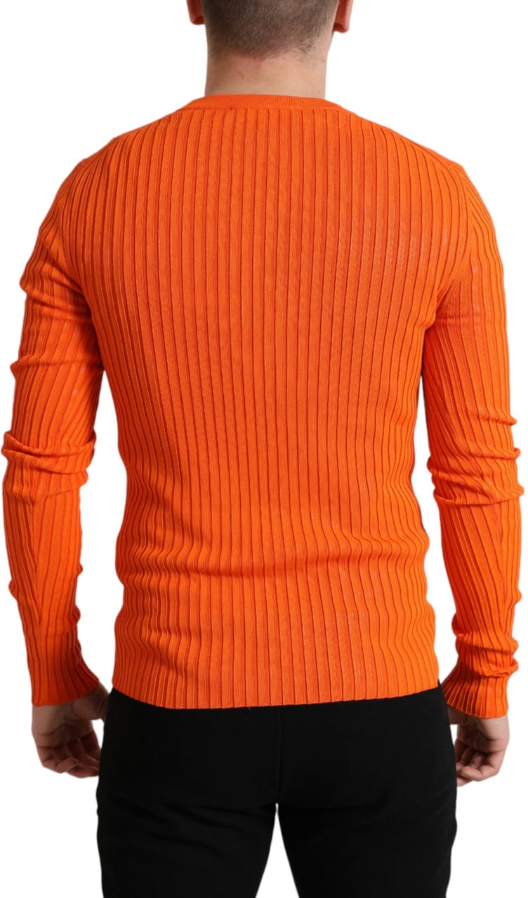Dolce & Gabbana Orange Knitted Crewneck Men Pullover Sweater Donkergroen