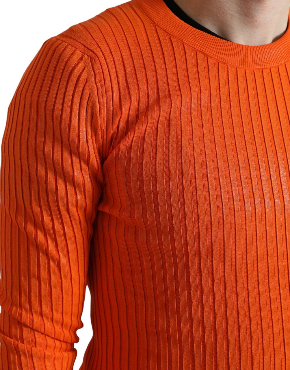 Dolce & Gabbana Orange Knitted Crewneck Men Pullover Sweater Donkergroen