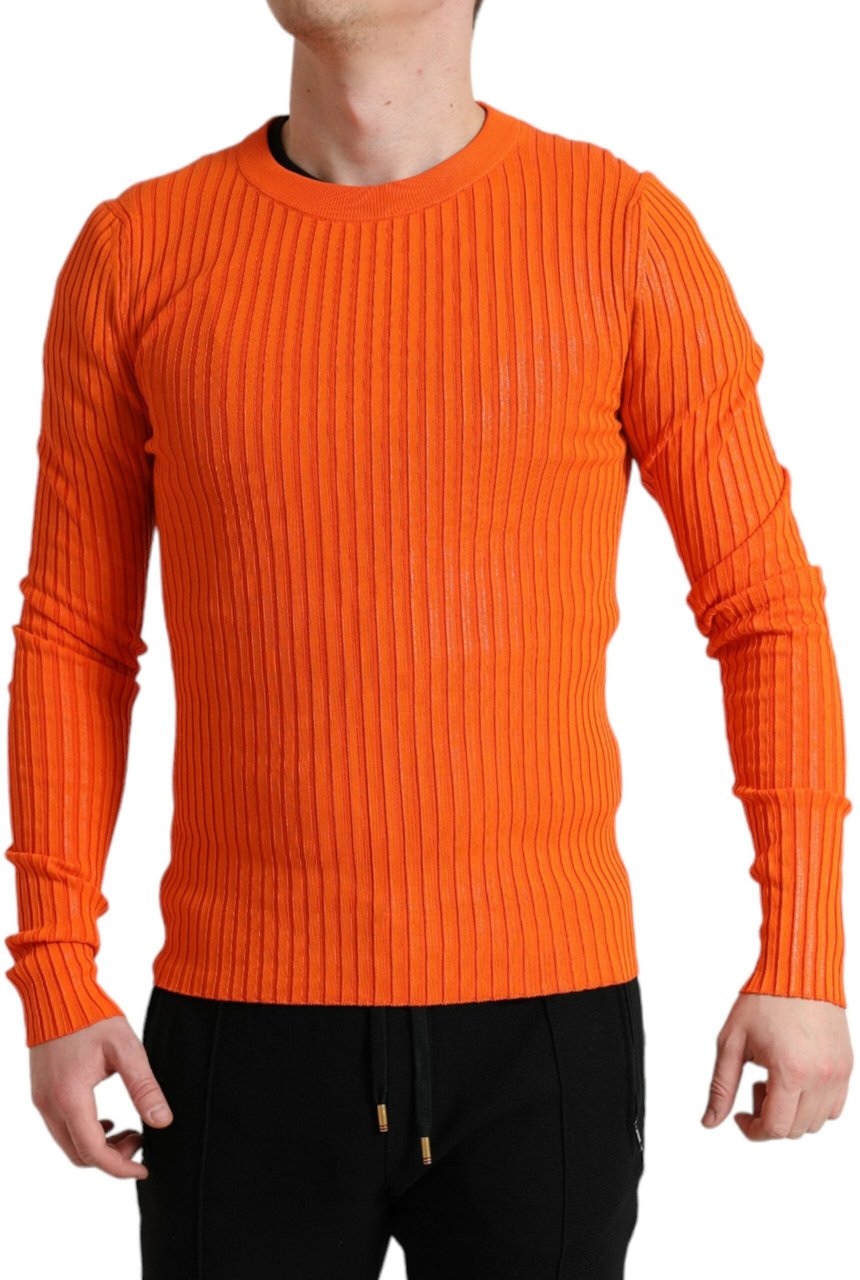 Dolce & Gabbana Orange Knitted Crewneck Men Pullover Sweater Donkergroen