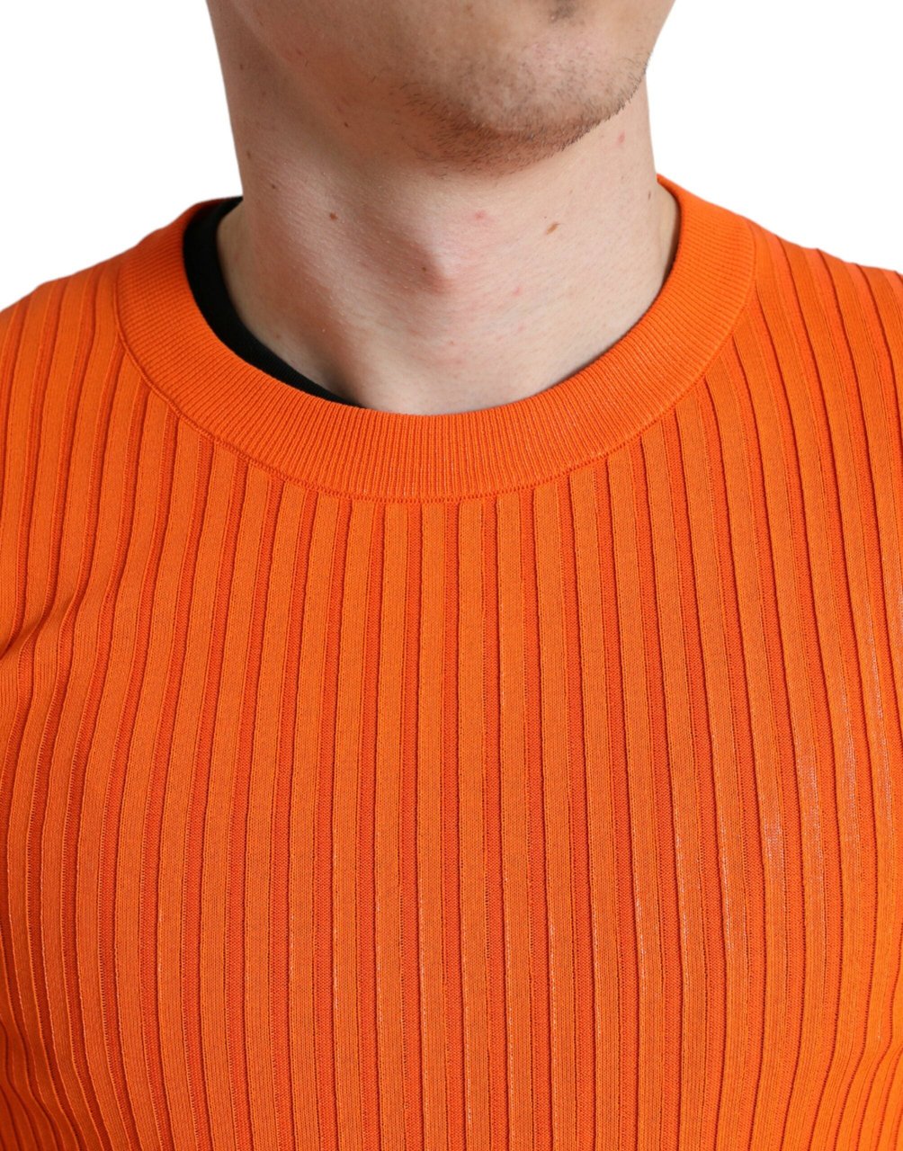 Dolce & Gabbana Orange Knitted Crewneck Men Pullover Sweater Donkergroen