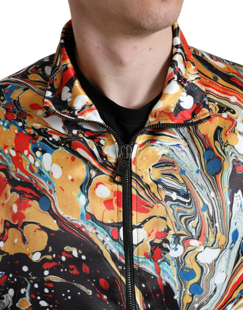 Dolce & Gabbana Multicolor Abstract Polyester Bomber Jacket Divers