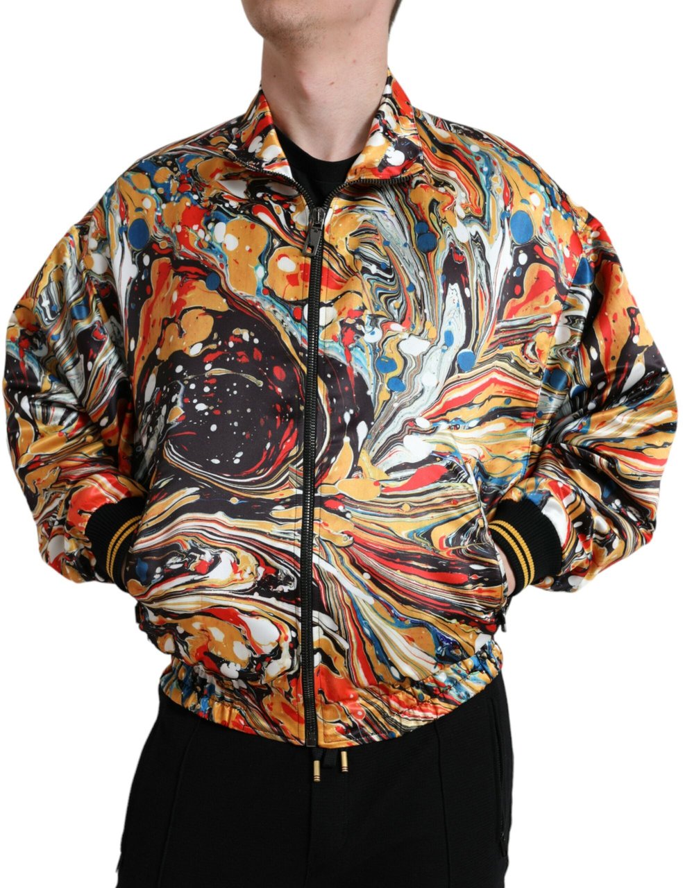 Dolce & Gabbana Multicolor Abstract Polyester Bomber Jacket Divers