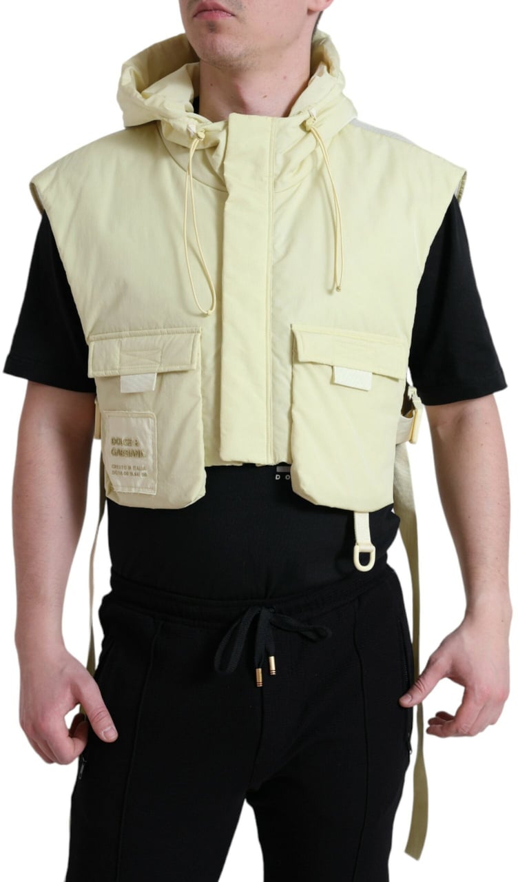 Dolce & Gabbana Yellow Nylon Hooded Sportswear Vest Jacket Geel