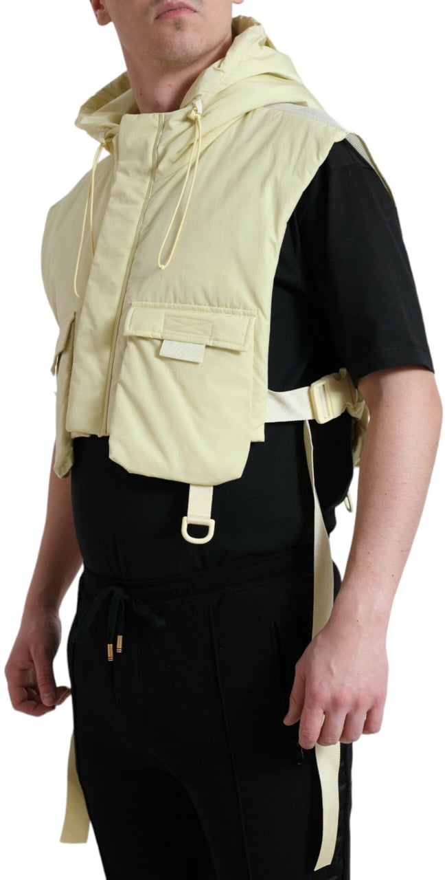 Dolce & Gabbana Yellow Nylon Hooded Sportswear Vest Jacket Geel