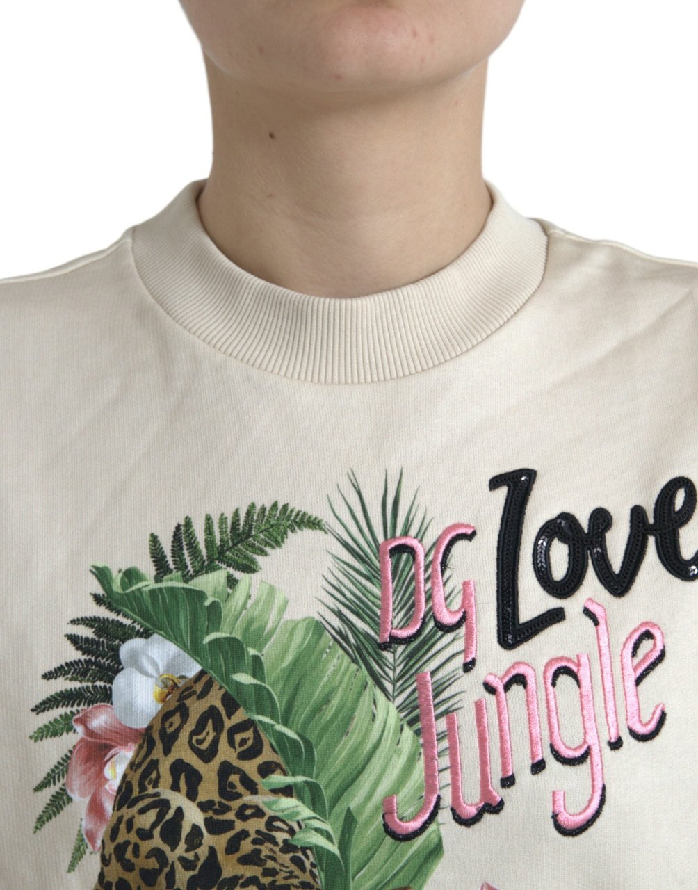 Dolce & Gabbana Beige Jungle Printed Cotton Pullover Sweater Maroon