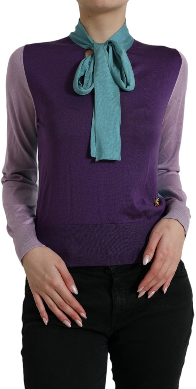 Dolce & Gabbana Multicolor Bow Fastening Pullover Sweater Grijs