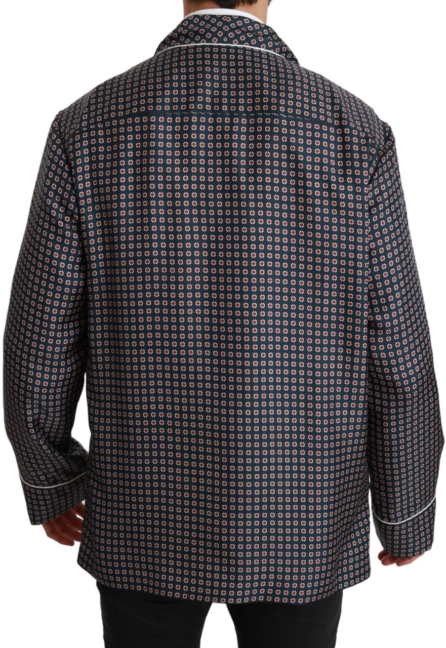 Dolce & Gabbana Navy Blue Patterned Double Breasted Coat Jacket Blauw