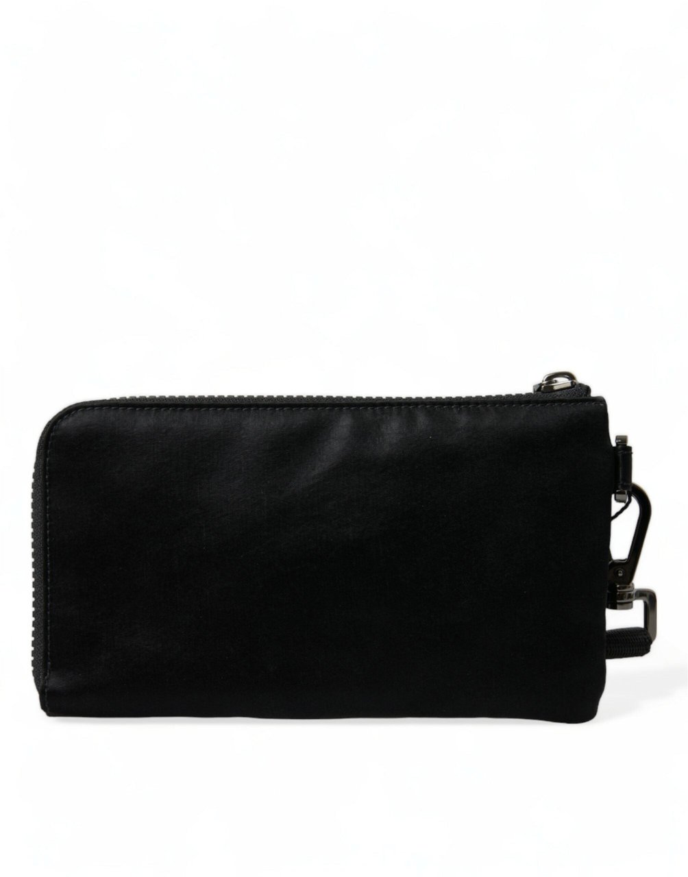 Dolce & Gabbana Black Nylon Logo Plaque Keyring Pouch Clutch Bag Zwart