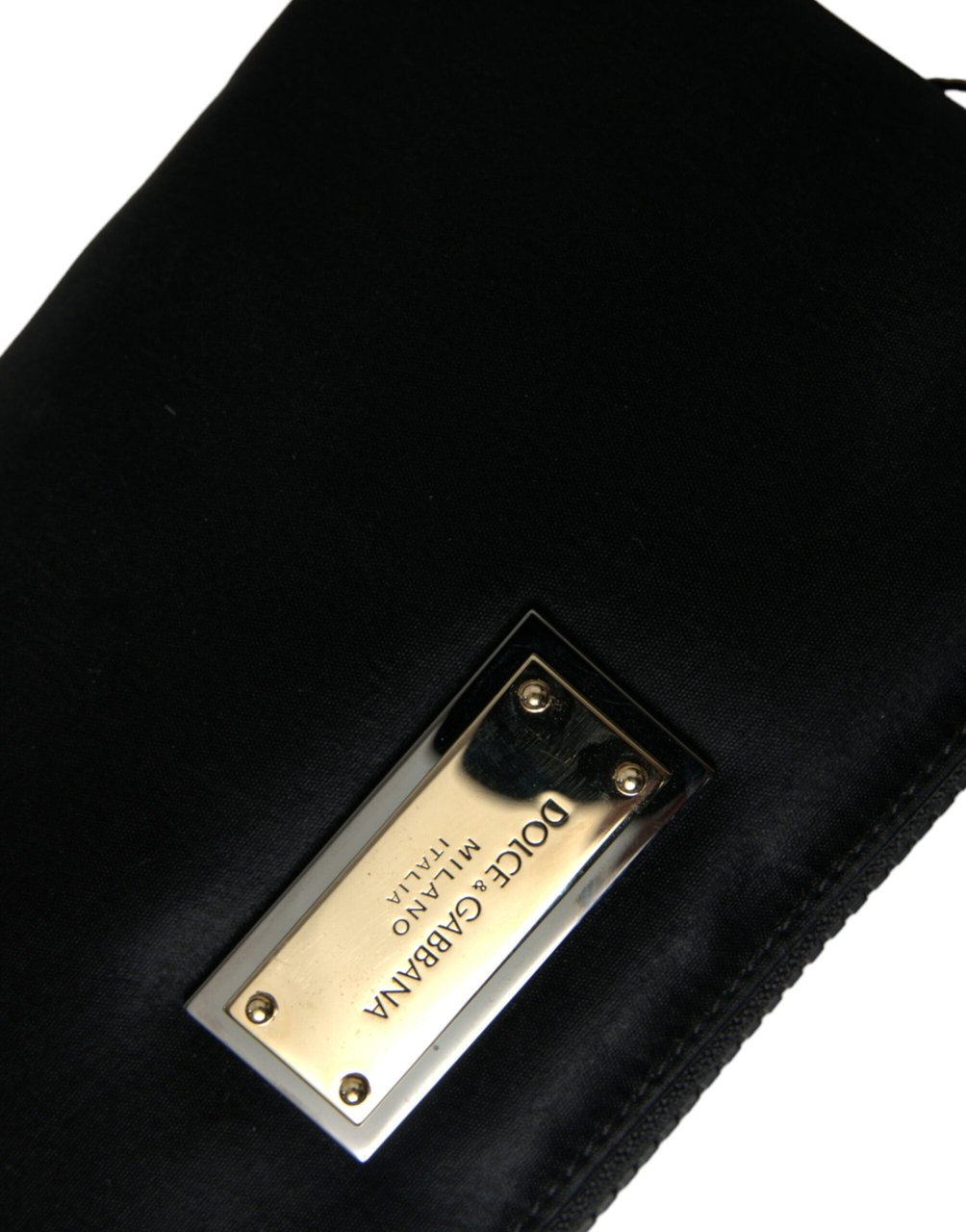 Dolce & Gabbana Black Nylon Logo Plaque Keyring Pouch Clutch Bag Zwart