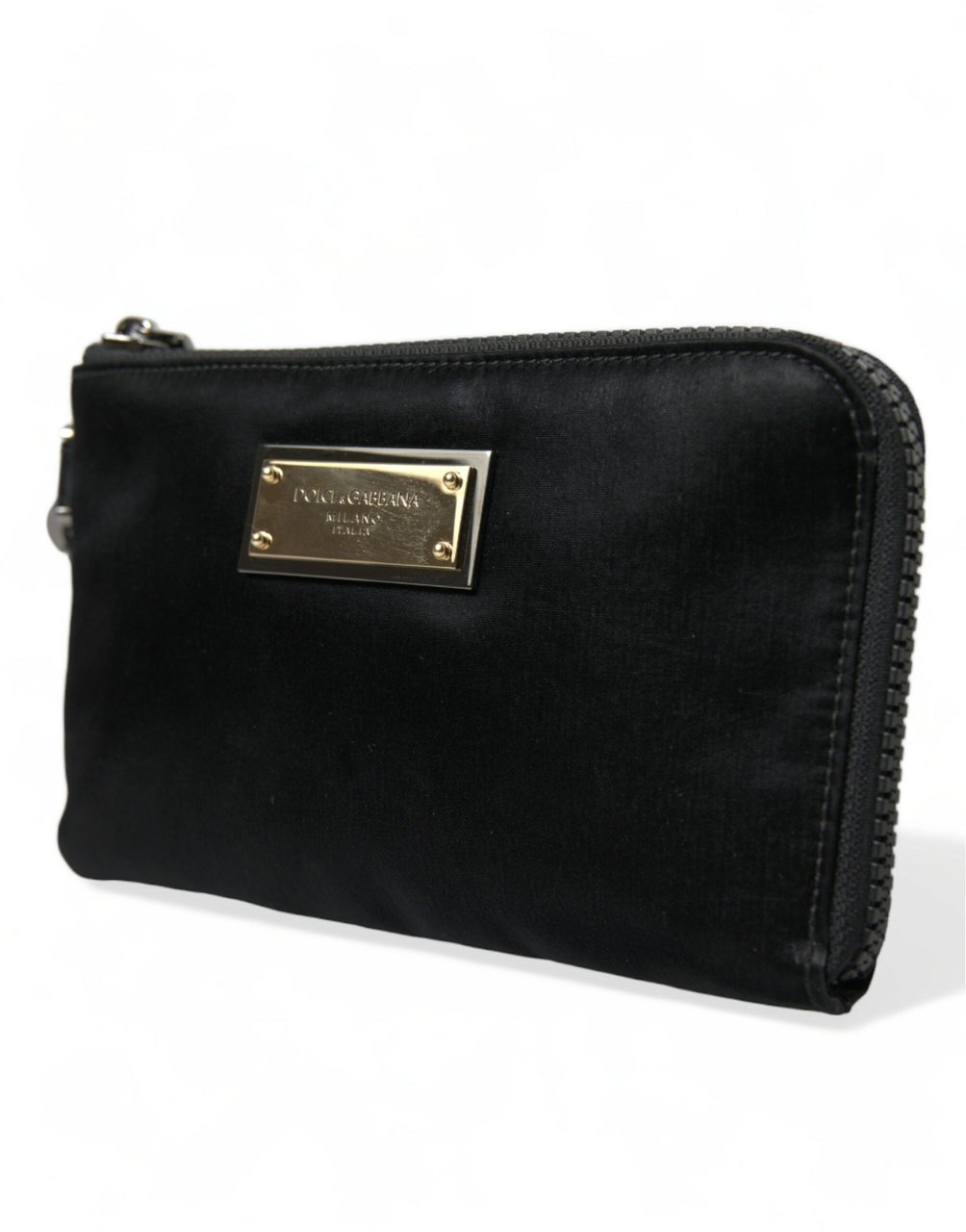 Dolce & Gabbana Black Nylon Logo Plaque Keyring Pouch Clutch Bag Zwart