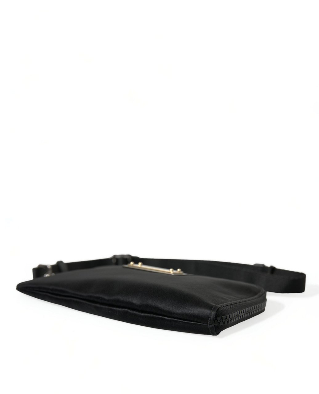 Dolce & Gabbana Black Nylon Logo Plaque Keyring Pouch Clutch Bag Zwart